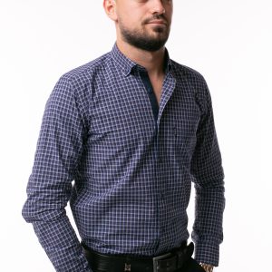 Cămașă din bumbac pentru bărbați SlimFit  – Bleumarin în carouri