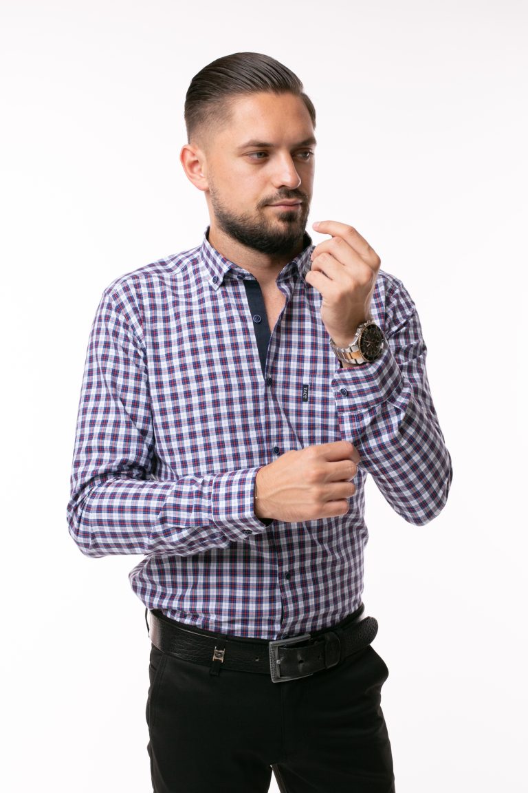 Cămașă din bumbac pentru bărbați SlimFit – Crem cu albastru