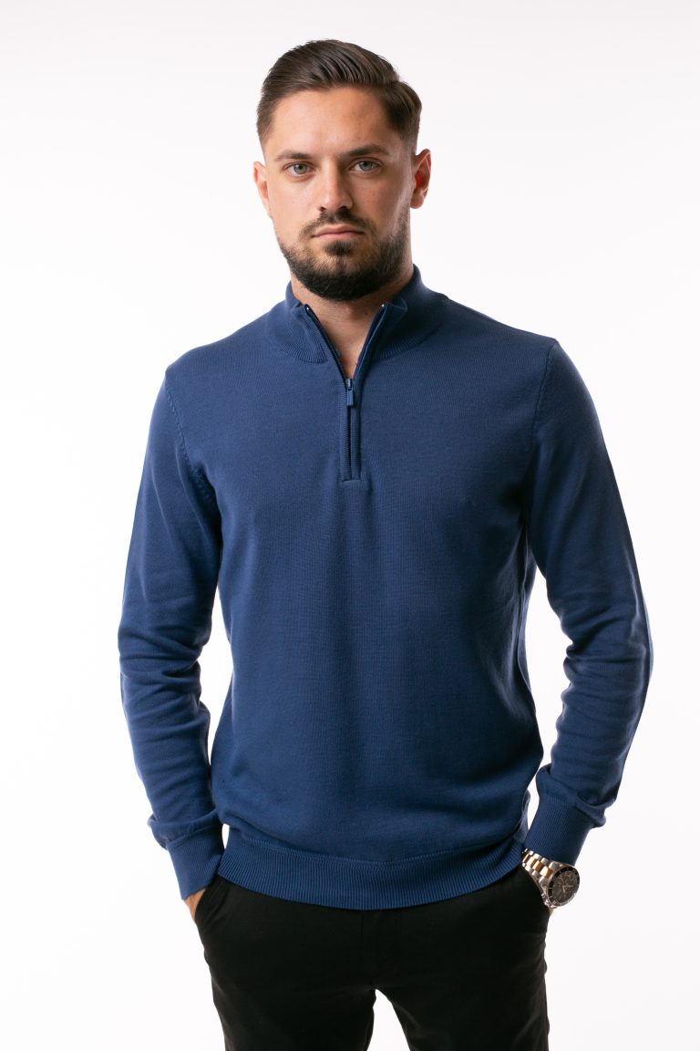 Pulover Tony Montana Cu Fermoar Scurt – Albastru