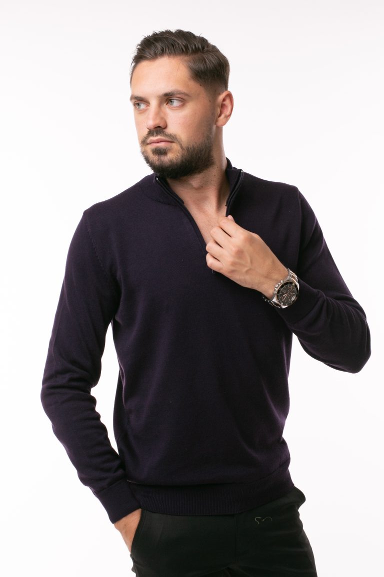 Pulover Tony Montana cu fermoar scurt – Mov închis