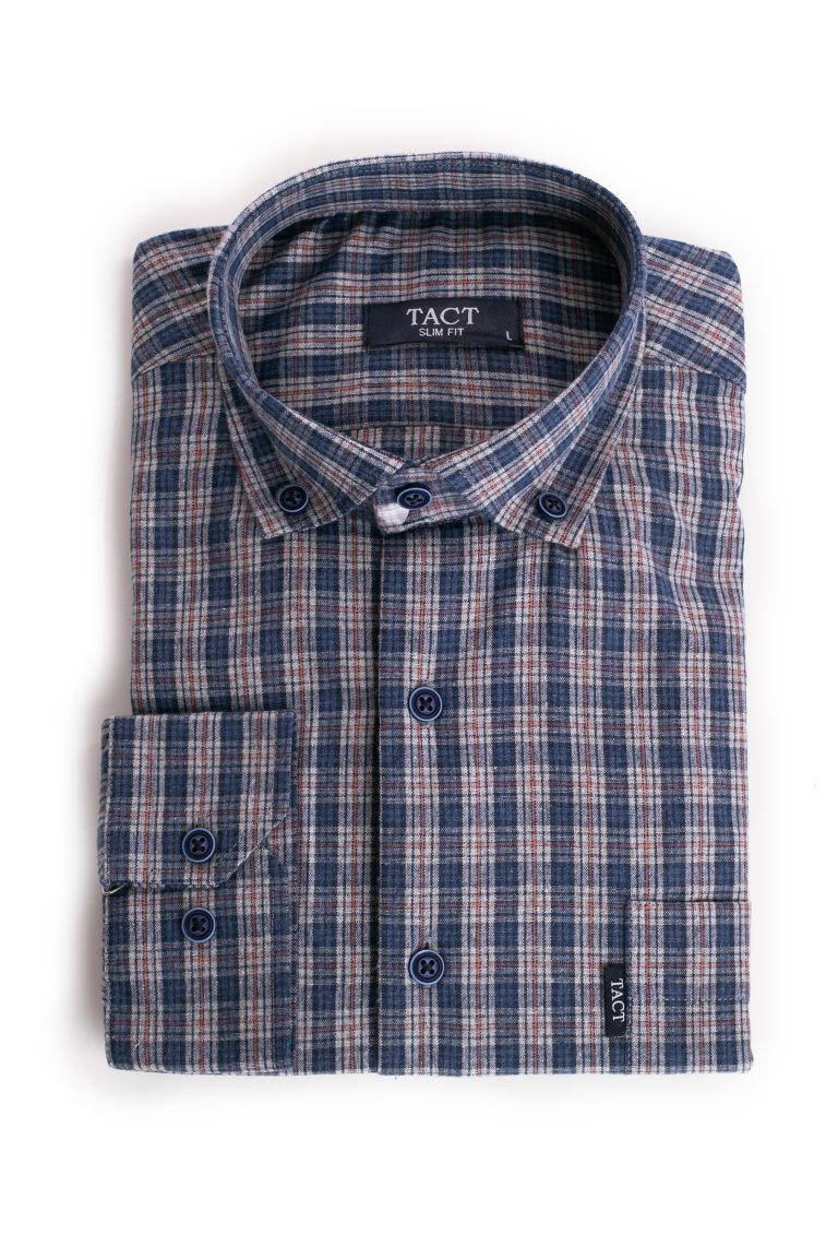 Cămașă bărbătească SlimFit Tact din lână – Bleumarin