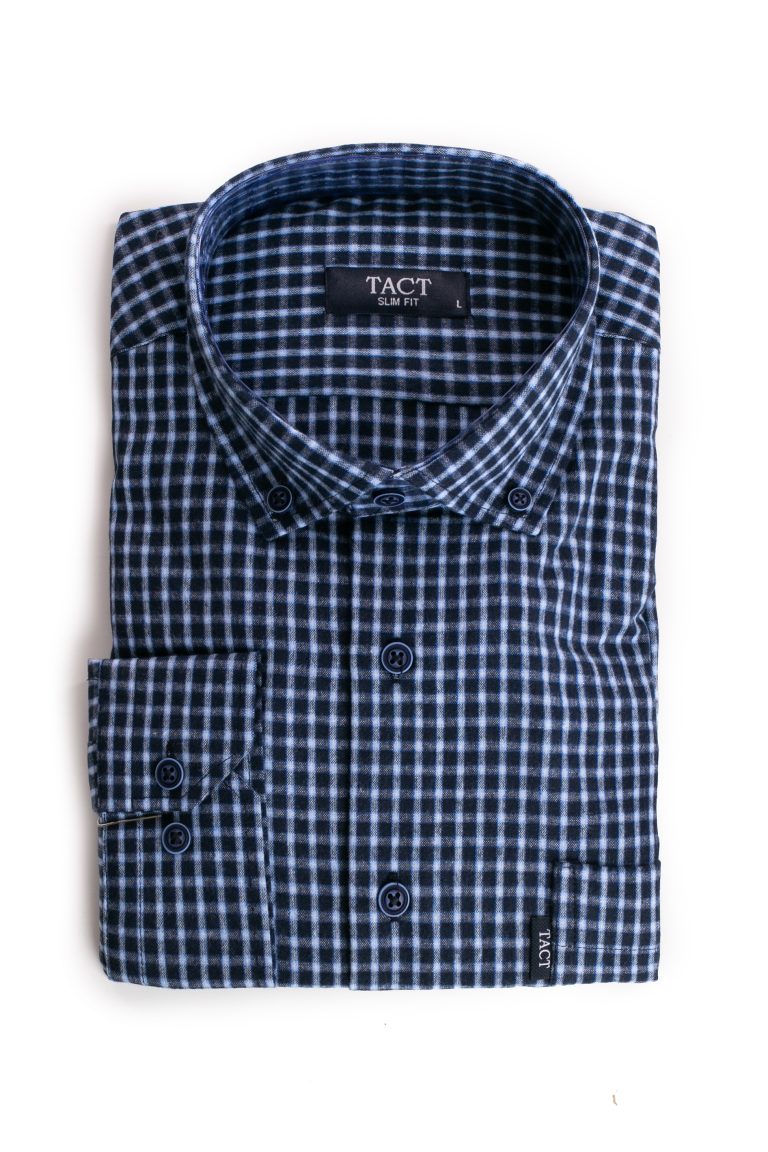Cămașă bărbătească SlimFit Tact din lână – Albastru cu bleumarin
