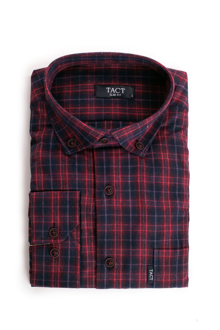 Cămașă bărbătească SlimFit Tact din lână – Albastru cu vișiniu